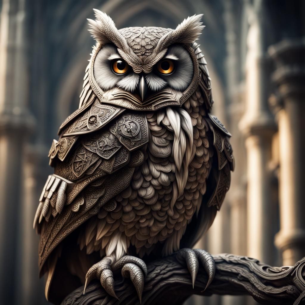 Hyperrealistic Knight Owl Portrait in HDR