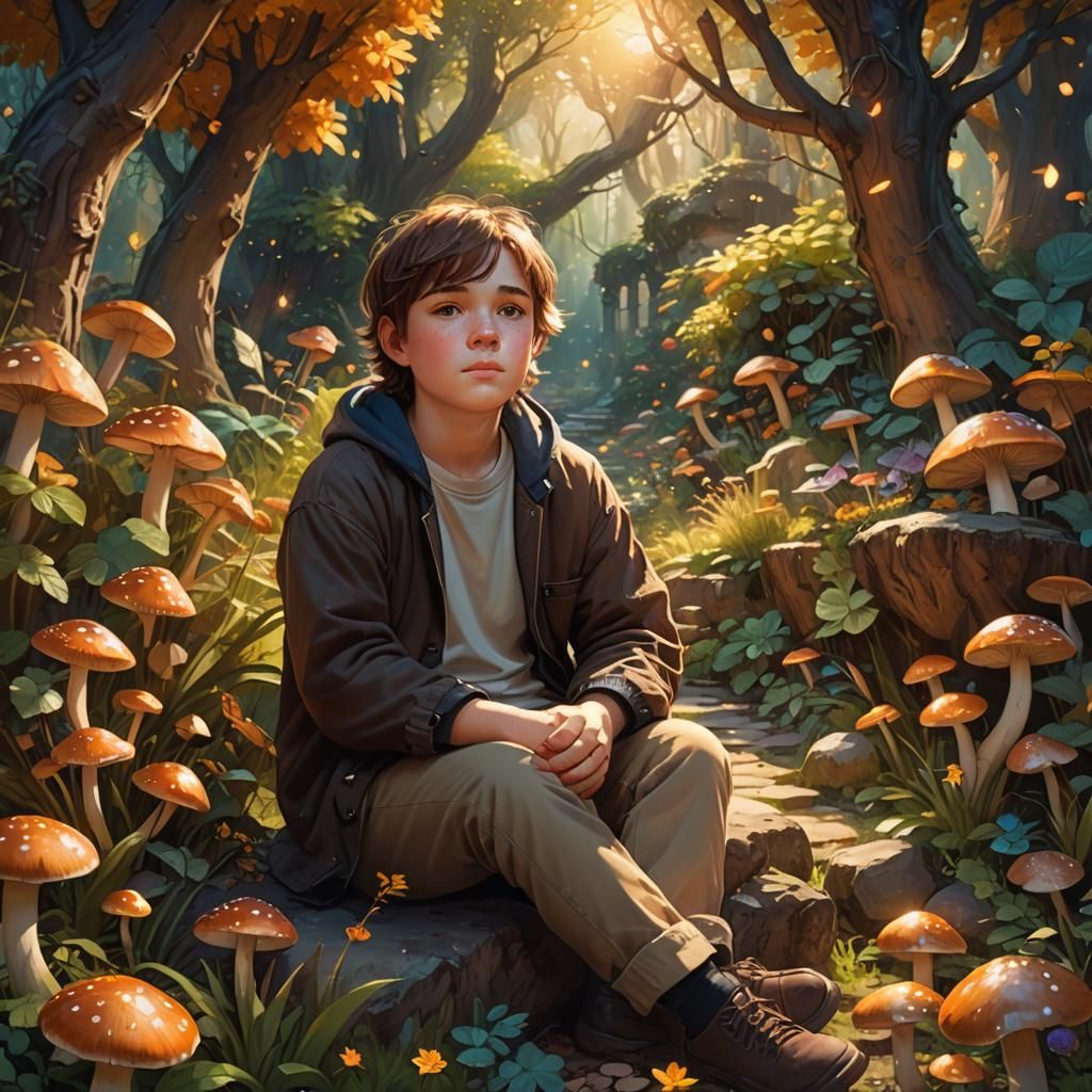 Boy in Fantasy Garden, Digital Matte Painting