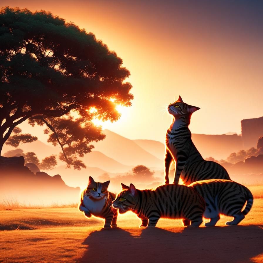 Cat Versus Sunset: Golden Hour Panorama