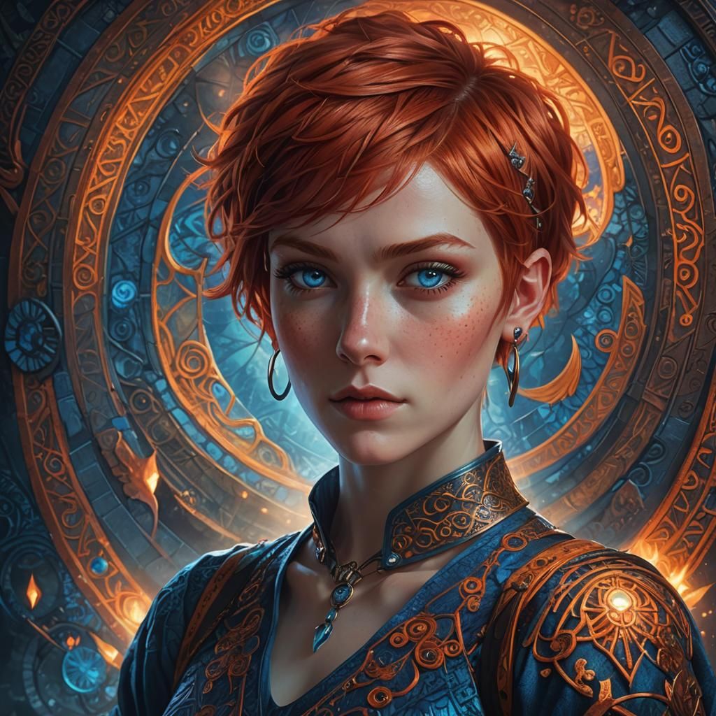 Red-Haired Woman Gazing in Fantasy Art Style