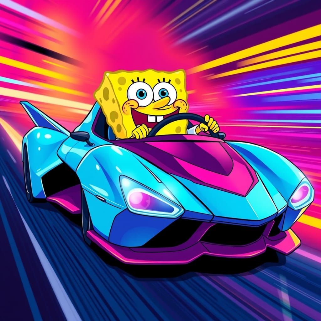 Spongebob in a Futuristic Super Car