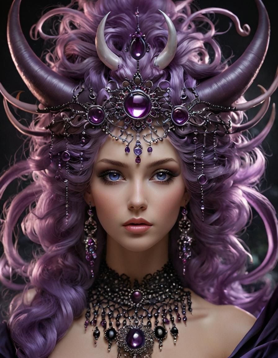 Elegant Dark Figure with Jeweled Horns