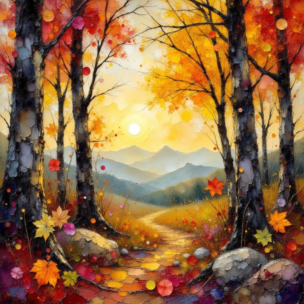 Enchanting Fall Forest in Whimsical Dark Art Style