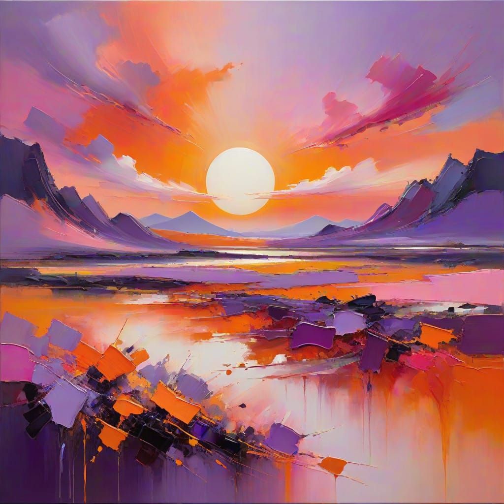 Vibrant Abstract Sunset in Expressive Brushstrokes