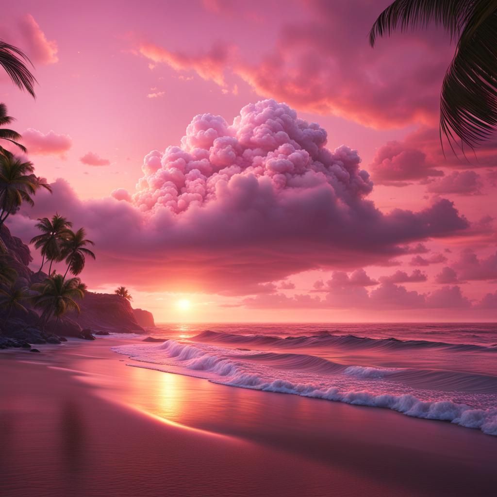 Light Pink Sunset Beach Cloud Matte Painting