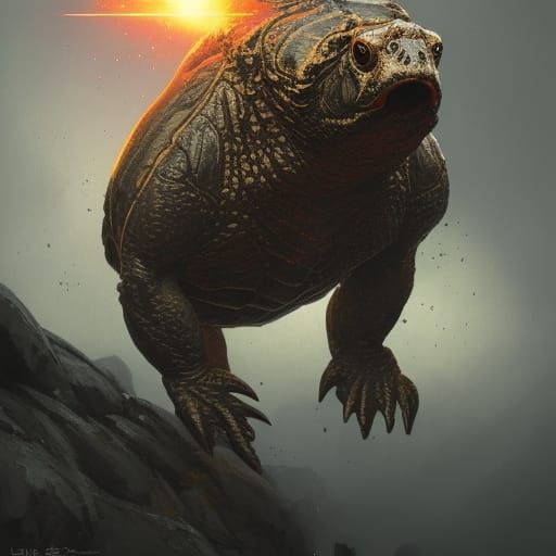 Eldritch Snapping Turtle Portrait in Art Nouveau Style