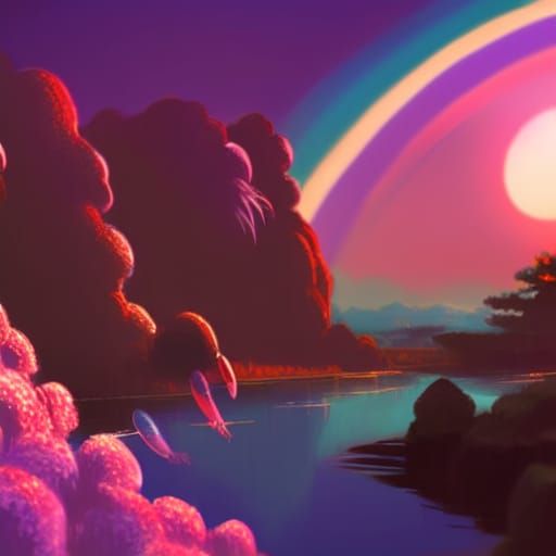 Anime Rainbow Scene in Studio Ghibli Style