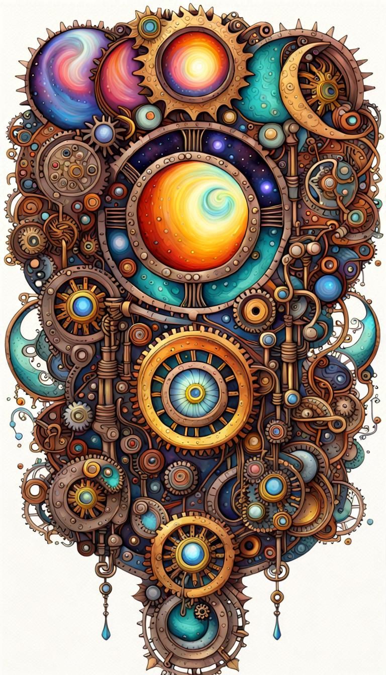 Astral Cascade Harmony Steampunk Engine Multicoloured Cosmic...