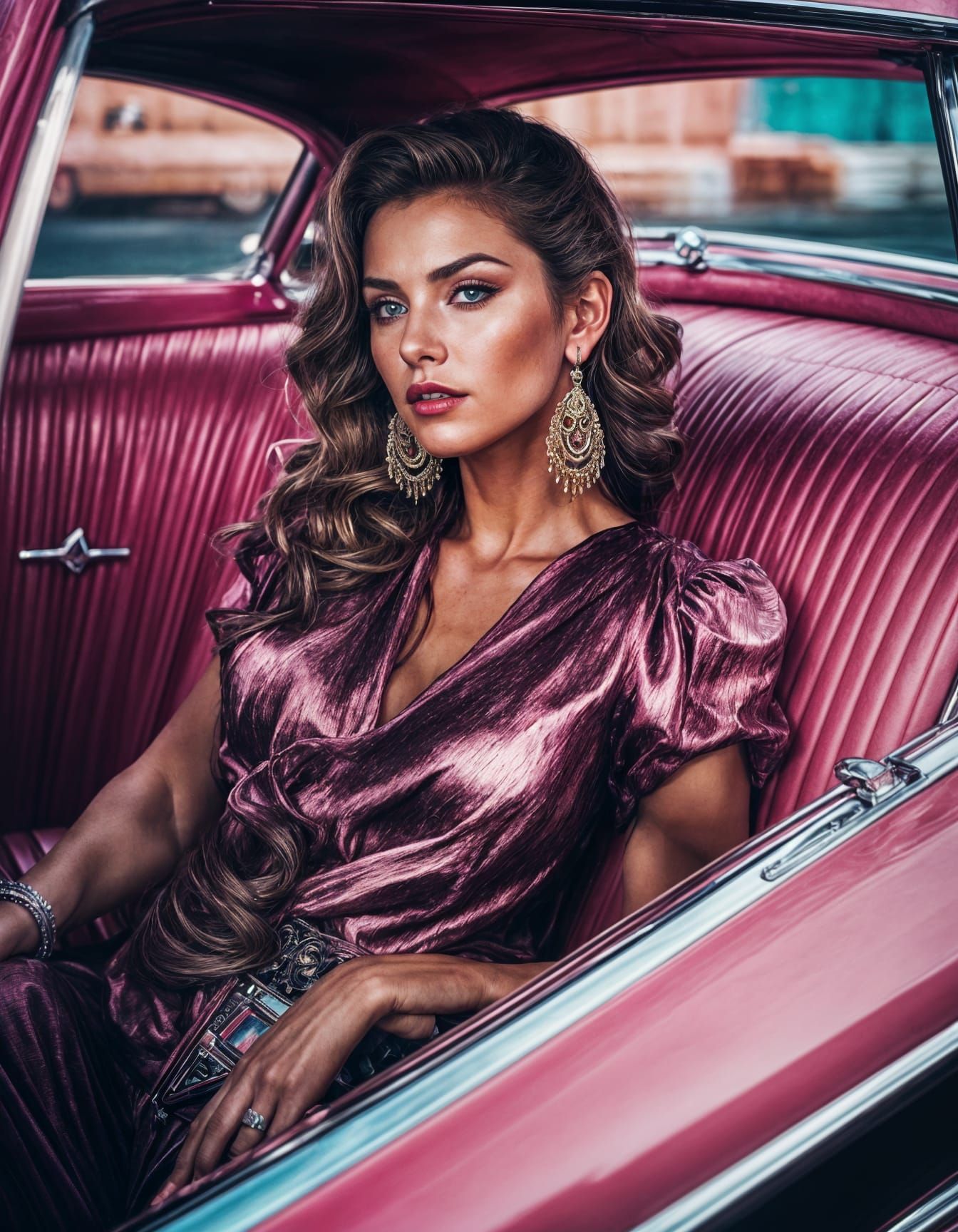 Pink Cadillac Dream: Hyperrealistic Female Portrait