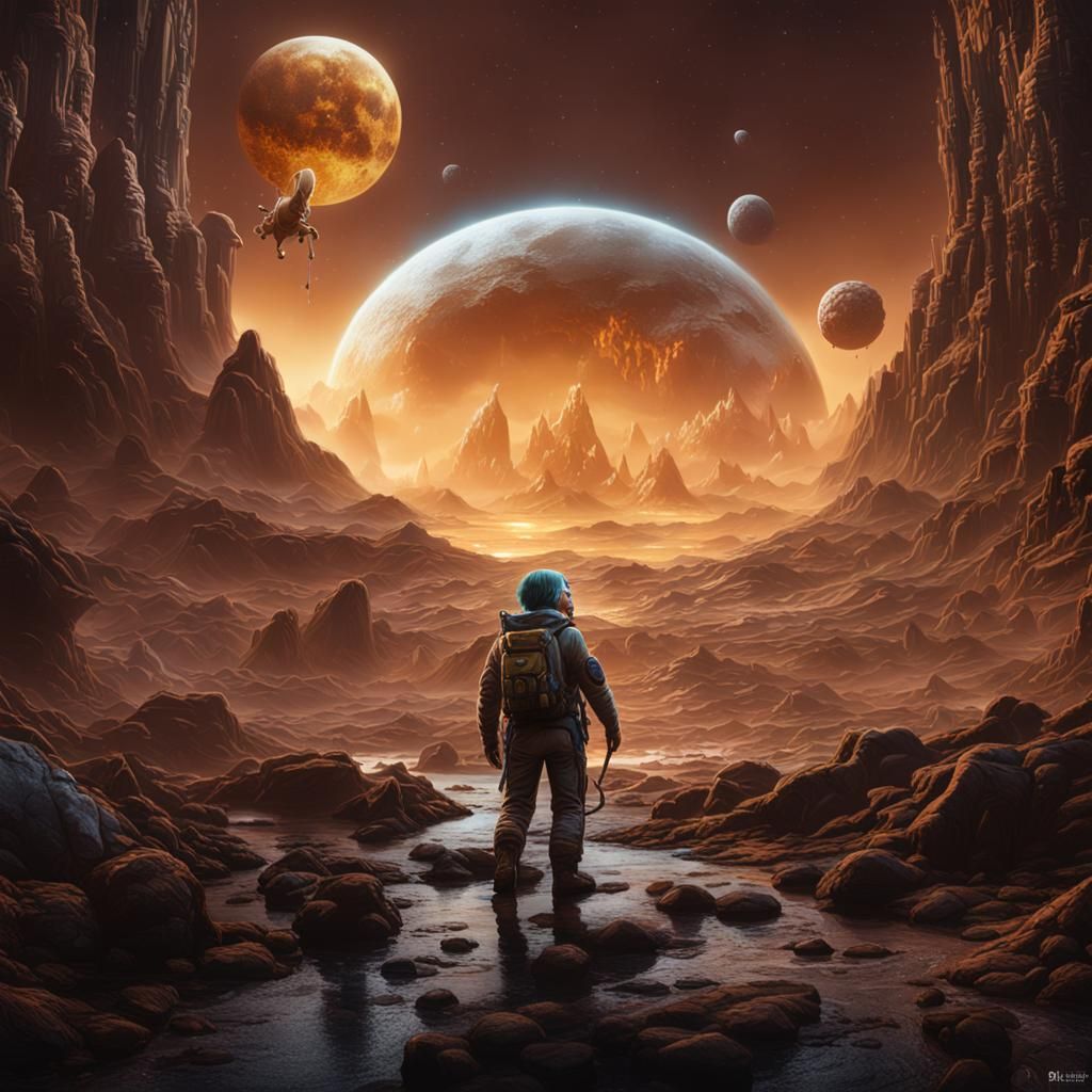 Greta Thunberg on Pluto: Detailed Matte Painting