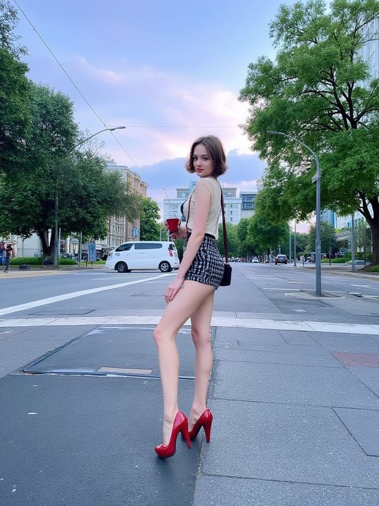 Girl Walking in High Heels: Art Nouveau Style