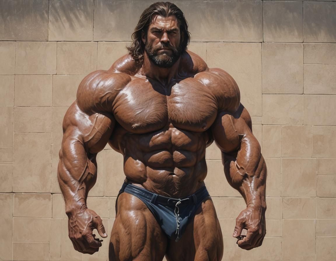 Extremely Muscular Man at Pool on Sunny Day