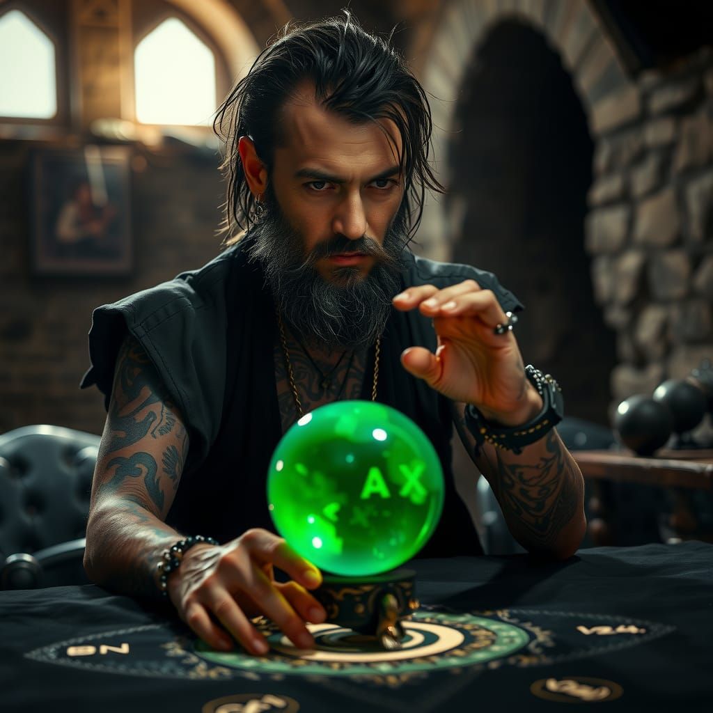 Punk Rock Wizard Gazing into Crystal Ball