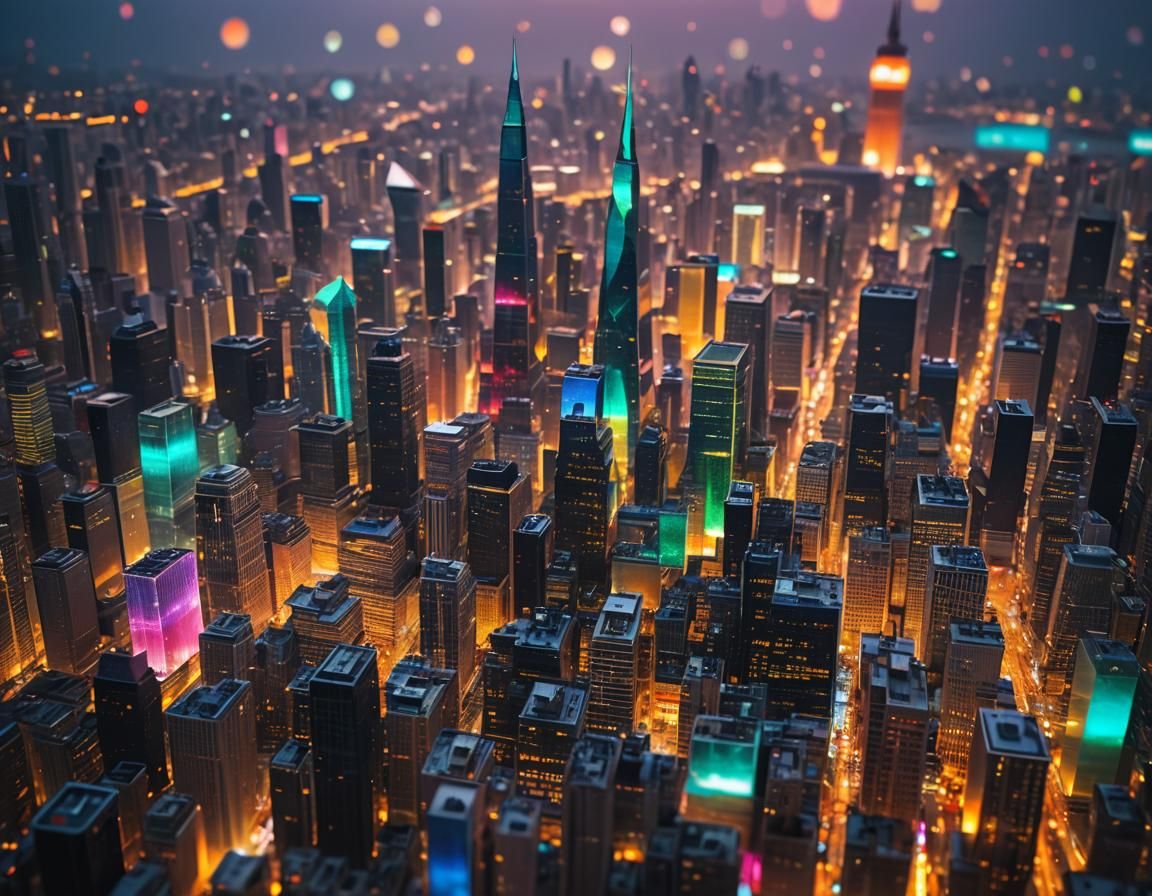 Psychedelic Glass City with Iridescent Textures