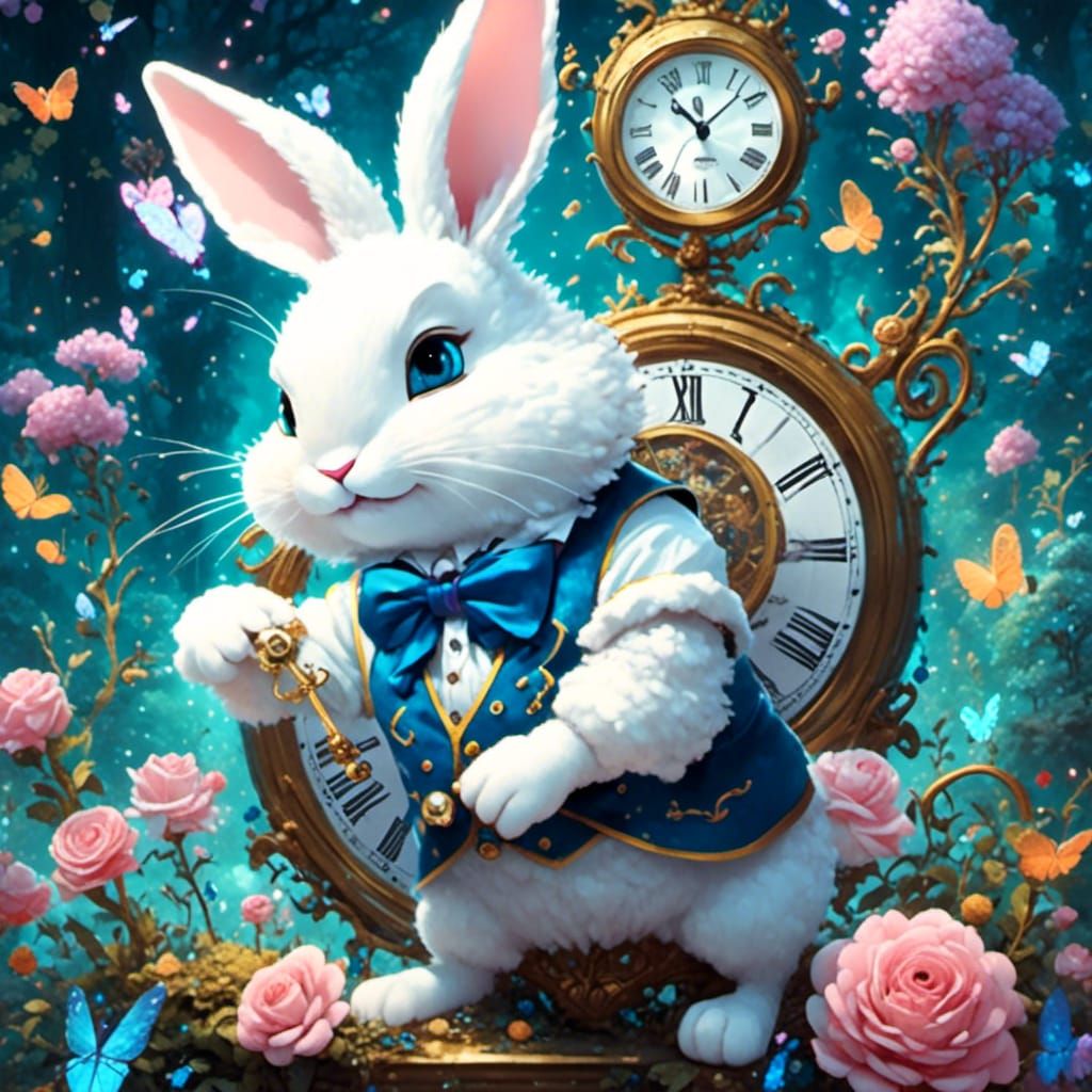Victorian Rabbit's Whimsical Fall Through Time