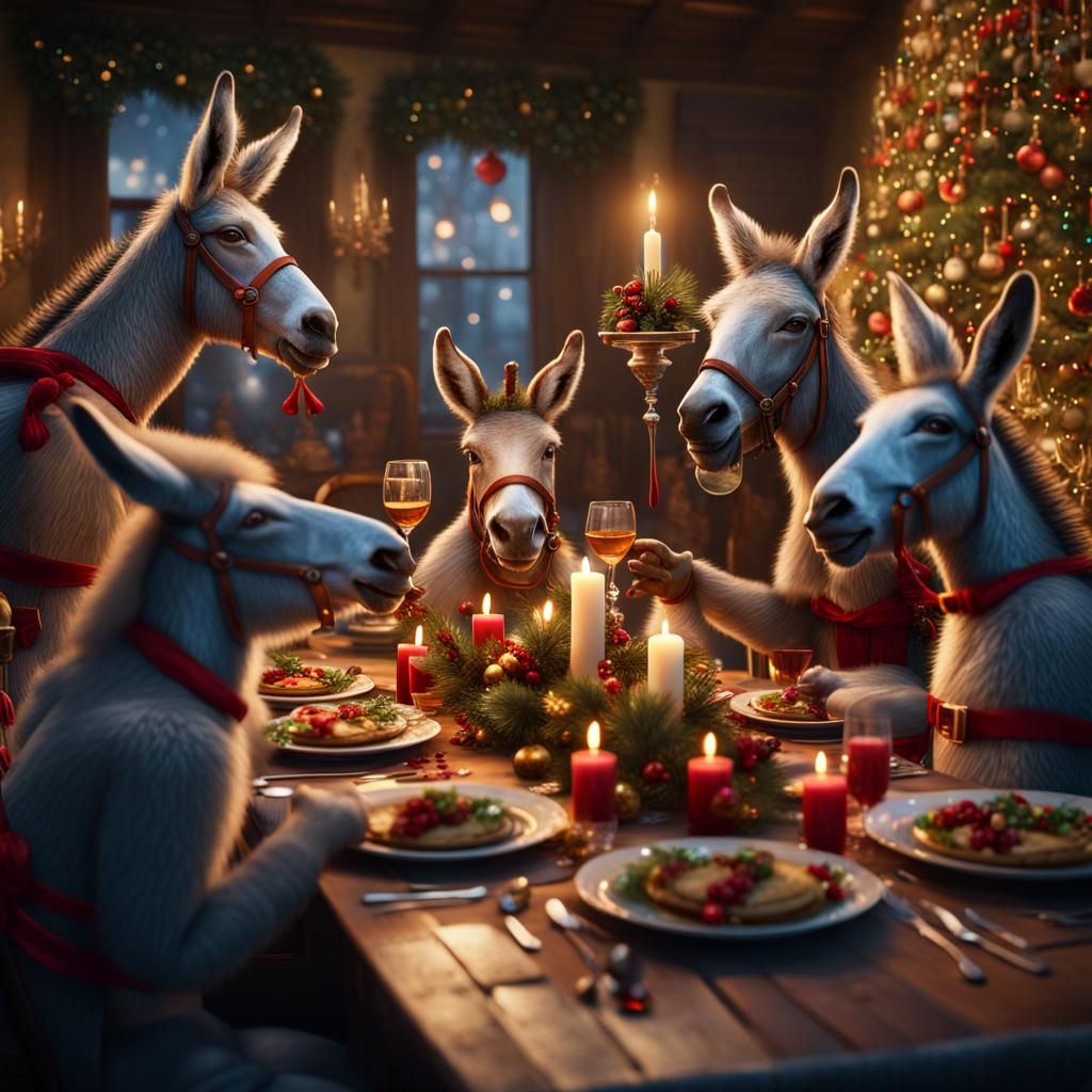 Festive Donkeys Celebrate the Holidays: Fantasy Concept Art