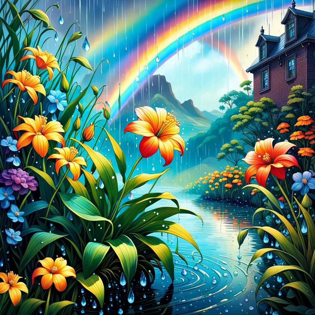 Small Flower with Rainbow in Digital Landscape Art