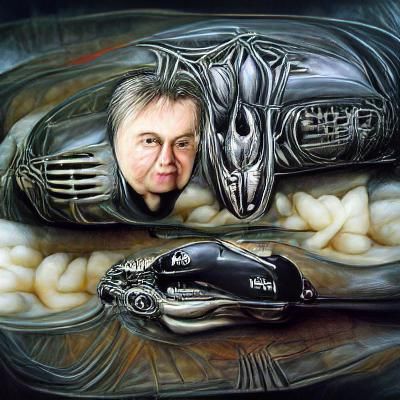 Elon Musk Drives Supercar, Hyperrealistic Giger Style