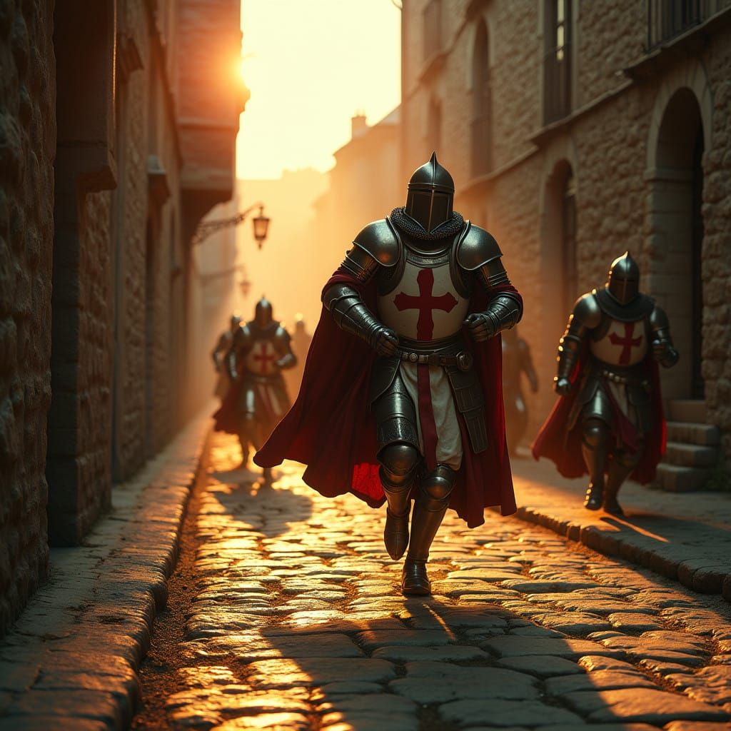 Medieval Knights in Frenzied Flight, Cast in Golden Light