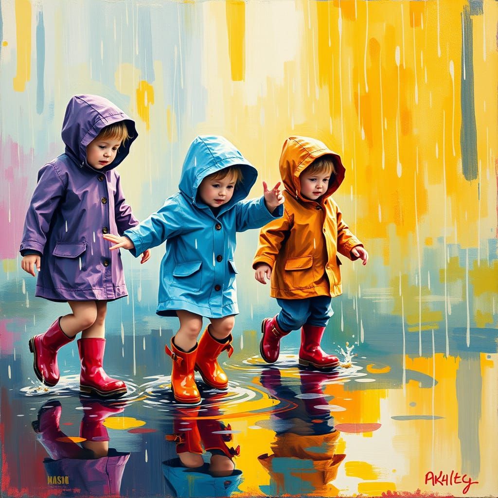Children Playing in Summer Rain: Abstract Street Art