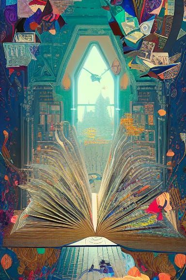 Fantasy World Emerges from Open Book: Hyperdetailed Illustra...