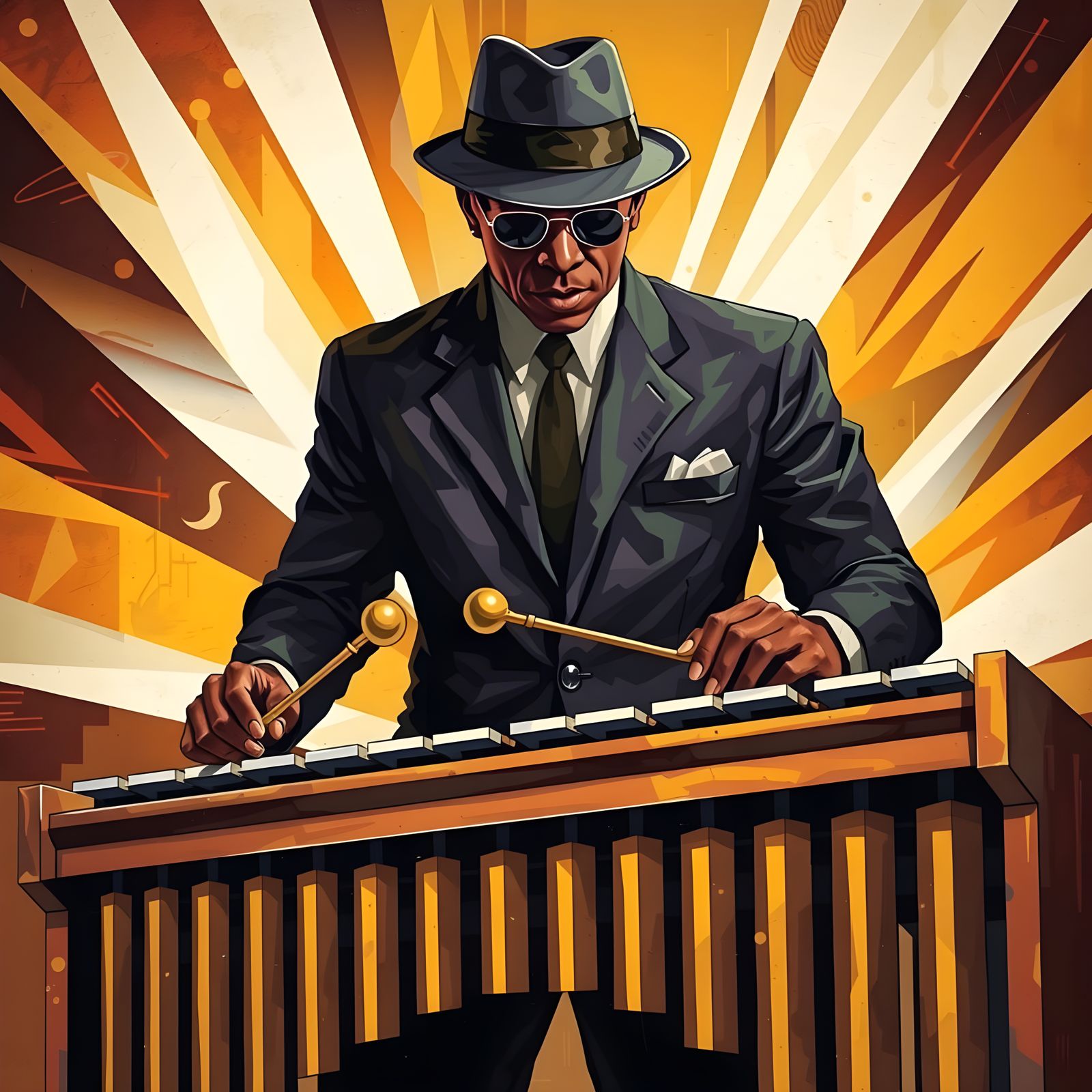 Vibrant Jazz Vibraphonist in Abstract Cubist Style