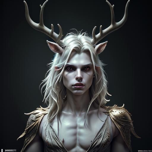 Androgynous Faun with Antlers: Hyperrealistic Concept Art