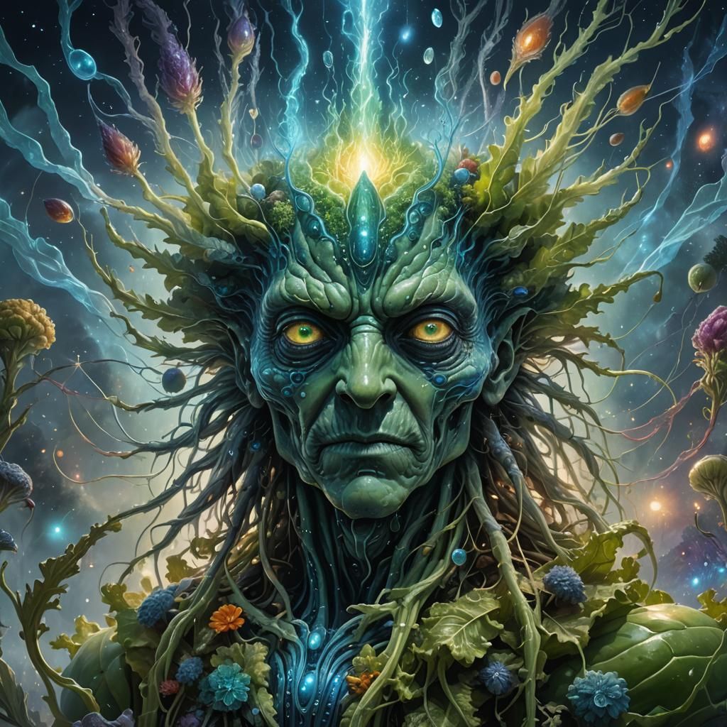 Bioluminescent Vegetable Portrait in Cosmic Fantasy Style