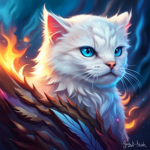 Cybernetic Fire Eagle Cat Hybrid Digital Art