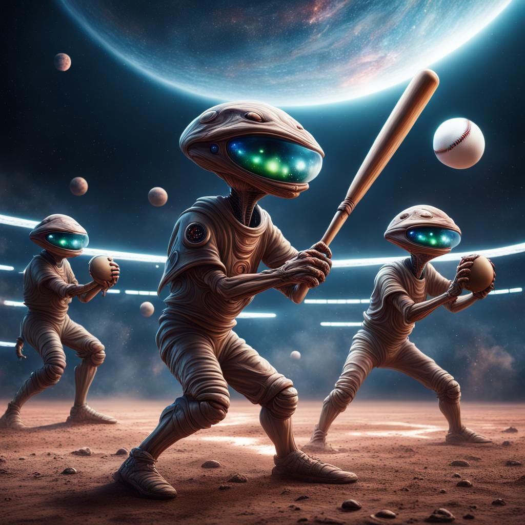 Hyperrealistic Aliens Play Baseball in Space