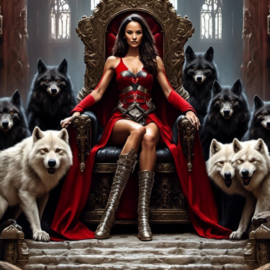 Talia Al Ghul on Throne with Wolves in Digital Art