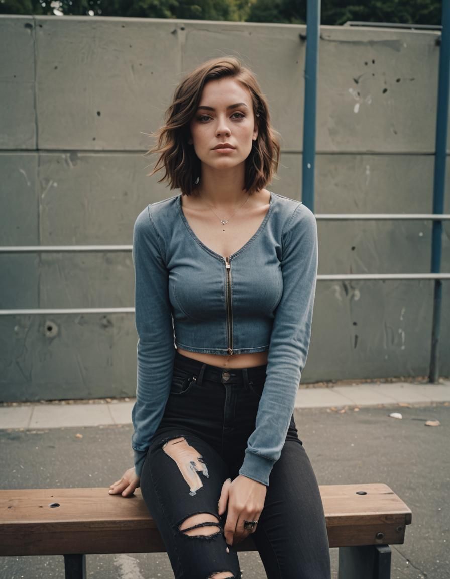 Young Woman Smoking in Skate Park: Cinematic Portrait