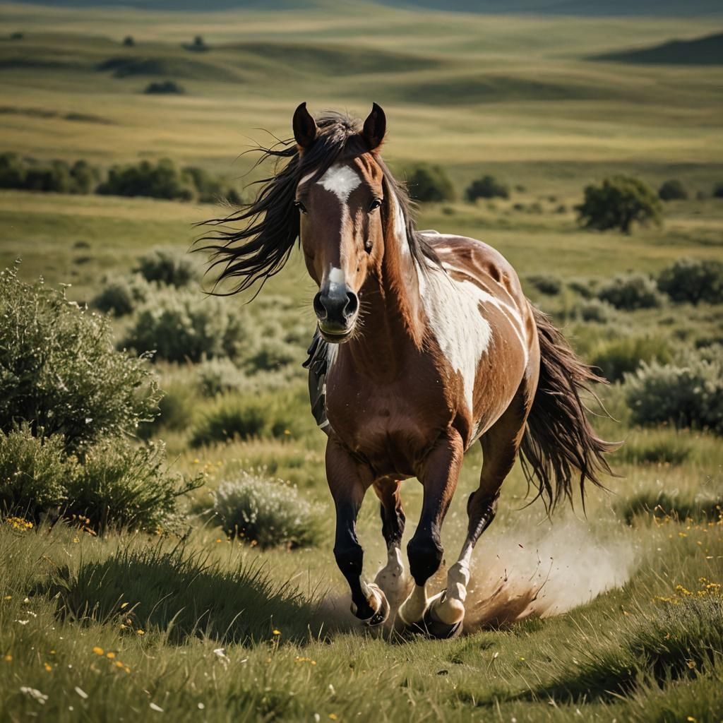 Majestic Wild Mustang in Lush Meadow