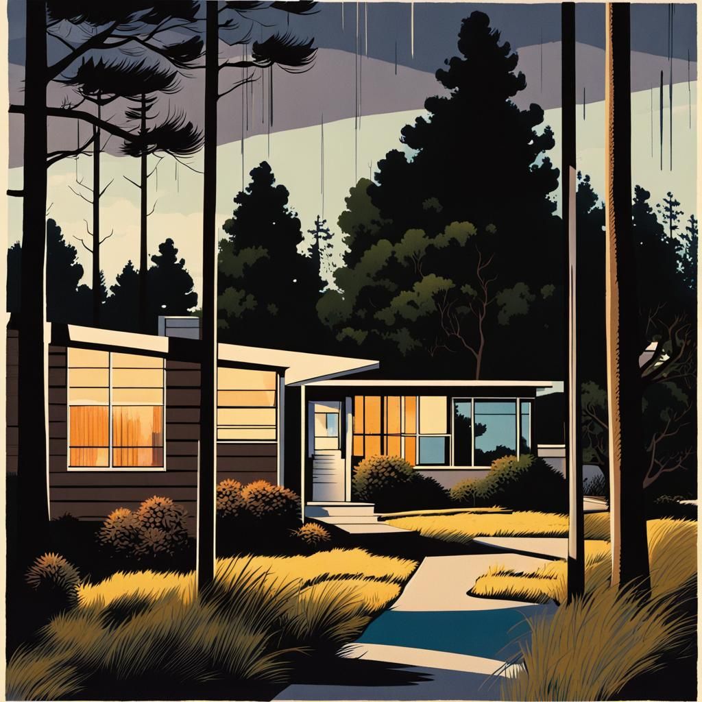 Mid-Century Ranch Homes in Graphic Illustration
