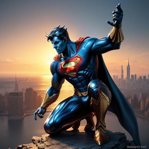 Superman and Statue of Liberty in Fantasy Style