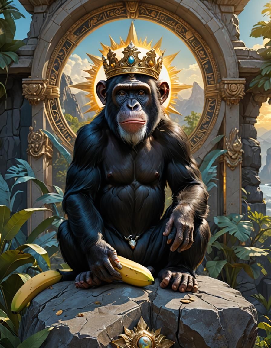 Chimpanzee King Portrait with Golden Crown