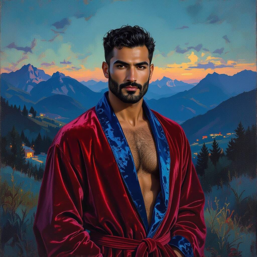 Portrait of Turkish Indian Man in Klimt-Inspired Style