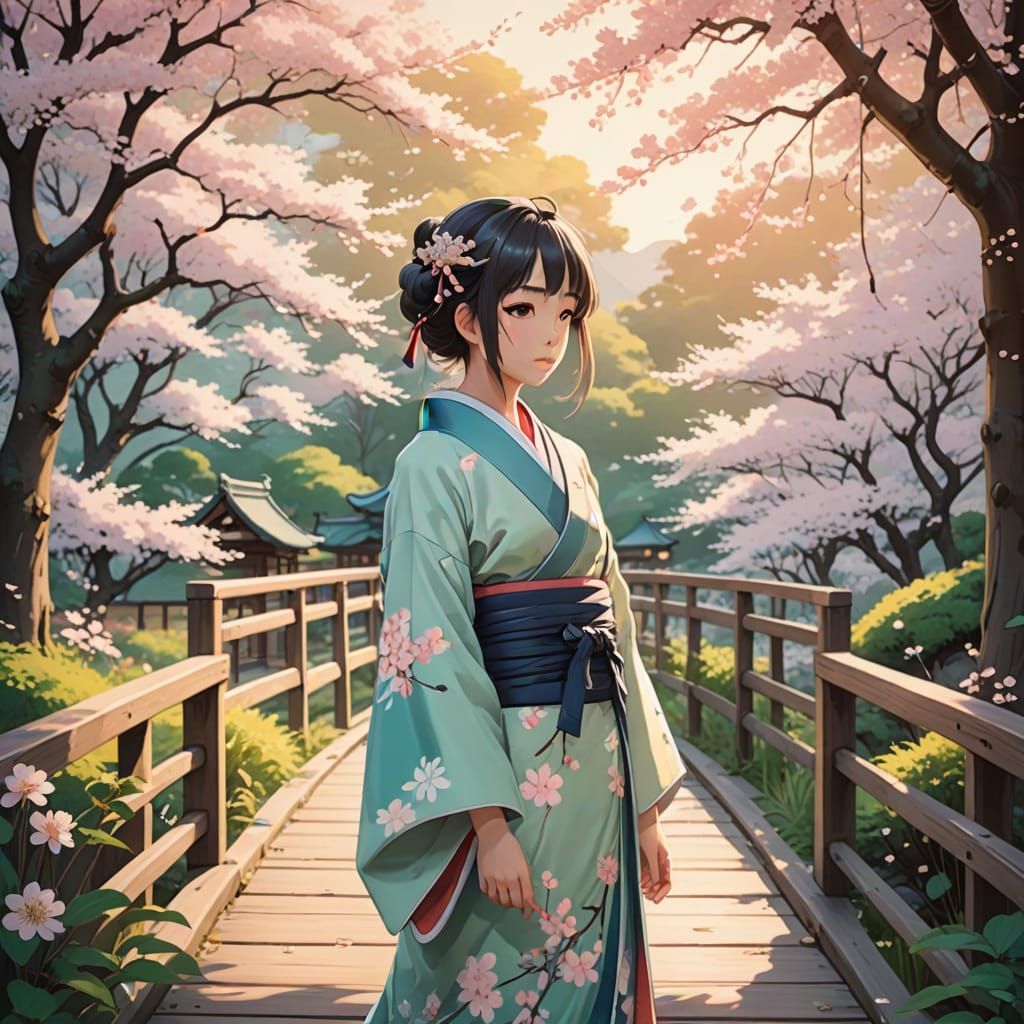 Anime Goddess in Cherry Blossom Garden