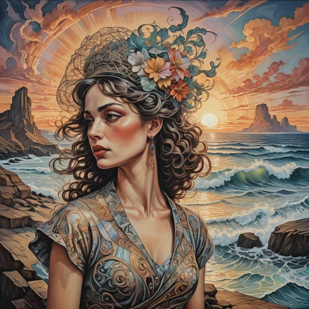 Namatjira Seascape Sunset in Baroque Rococo Style