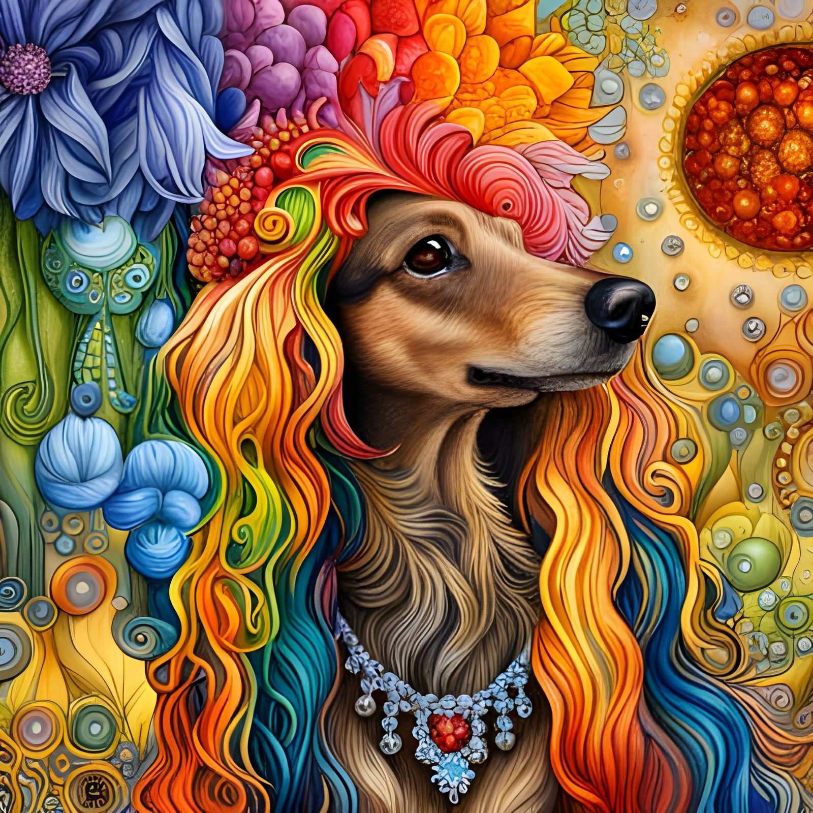 Long-Haired Dachshund in Watercolor Fairytale Style
