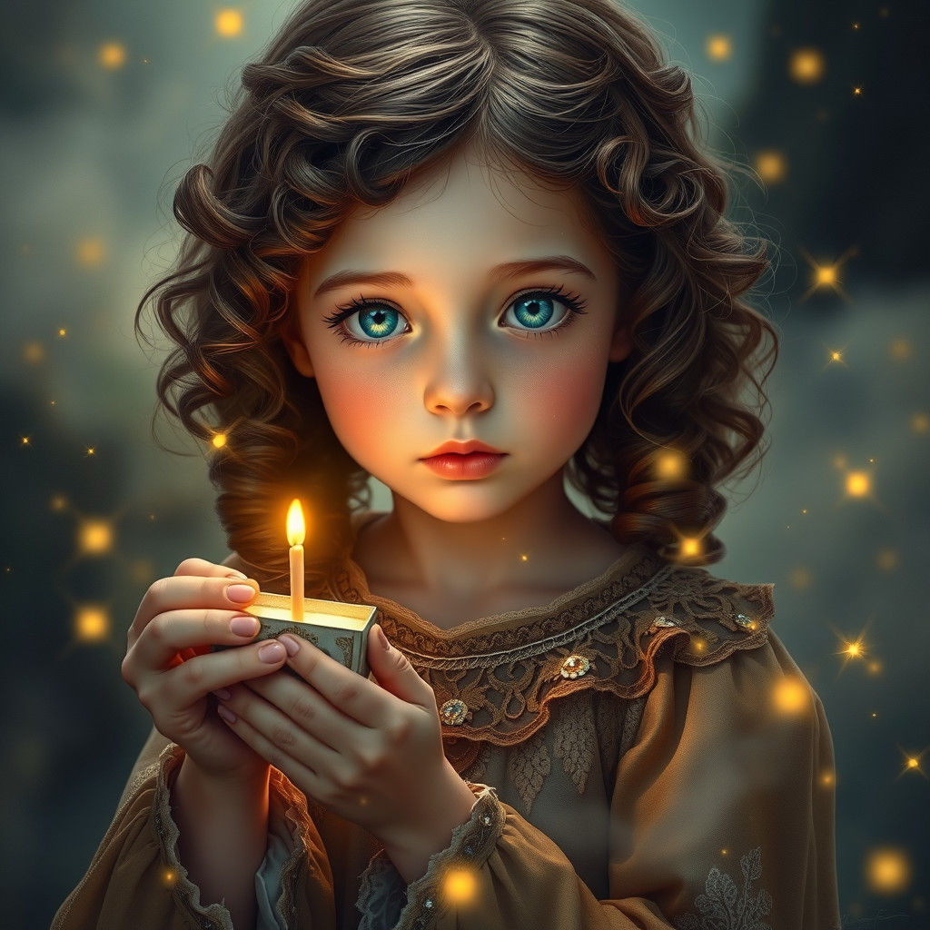 Girl with Match in Dreamlike Matte Painting Style