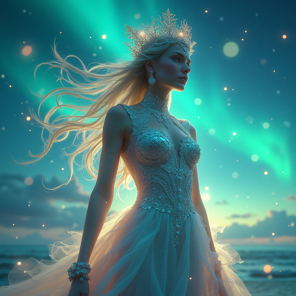 Ethereal Queen in a Shimmering Aurora