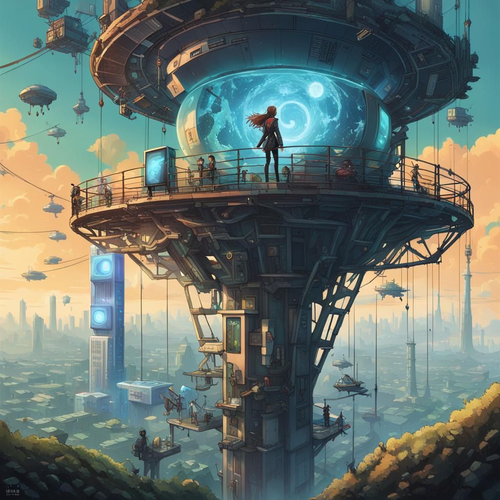 Cyberpunk Portal: Woman Falls Between Worlds