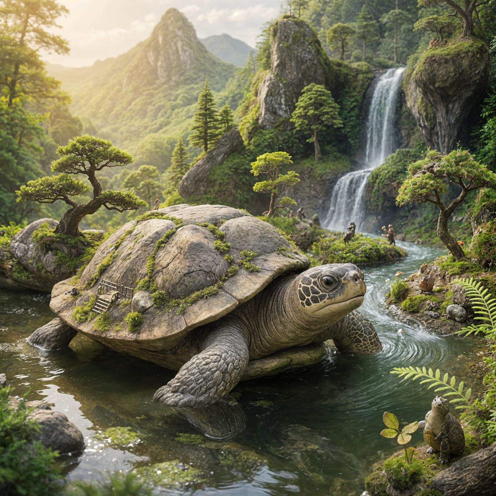 Turtle with Miniature Forest Landscape on Shell