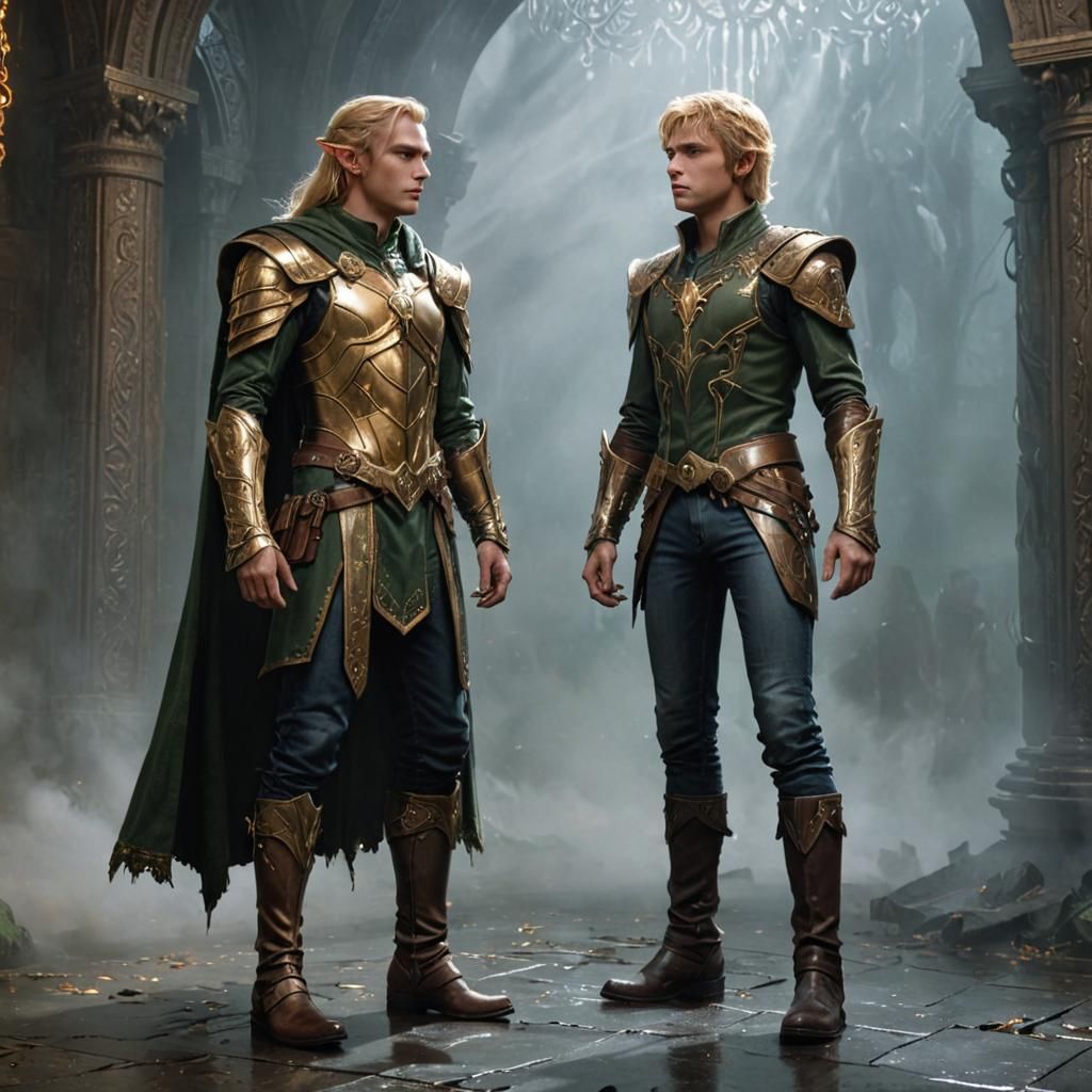 Elf Confronts Cyborg in Misty Chamber