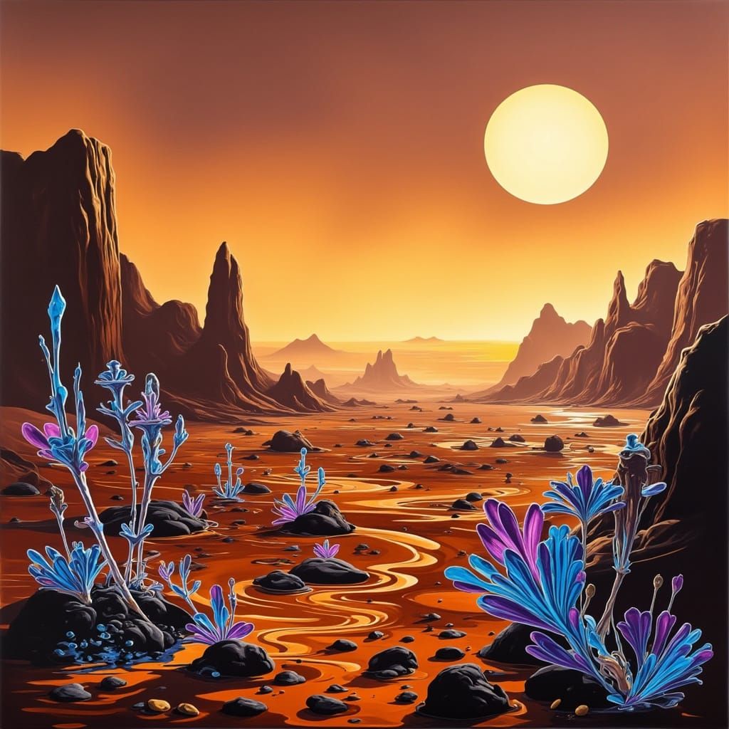 Martian Alien Flora at Dawn, Digital Matte Painting