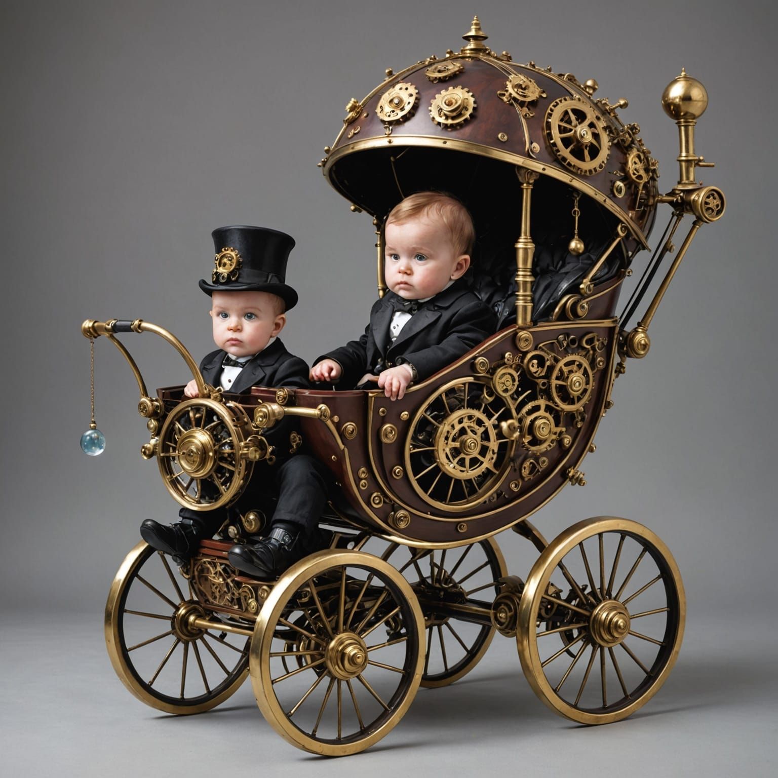 Steampunk Victorian Baby Stroller with Clockwork Details