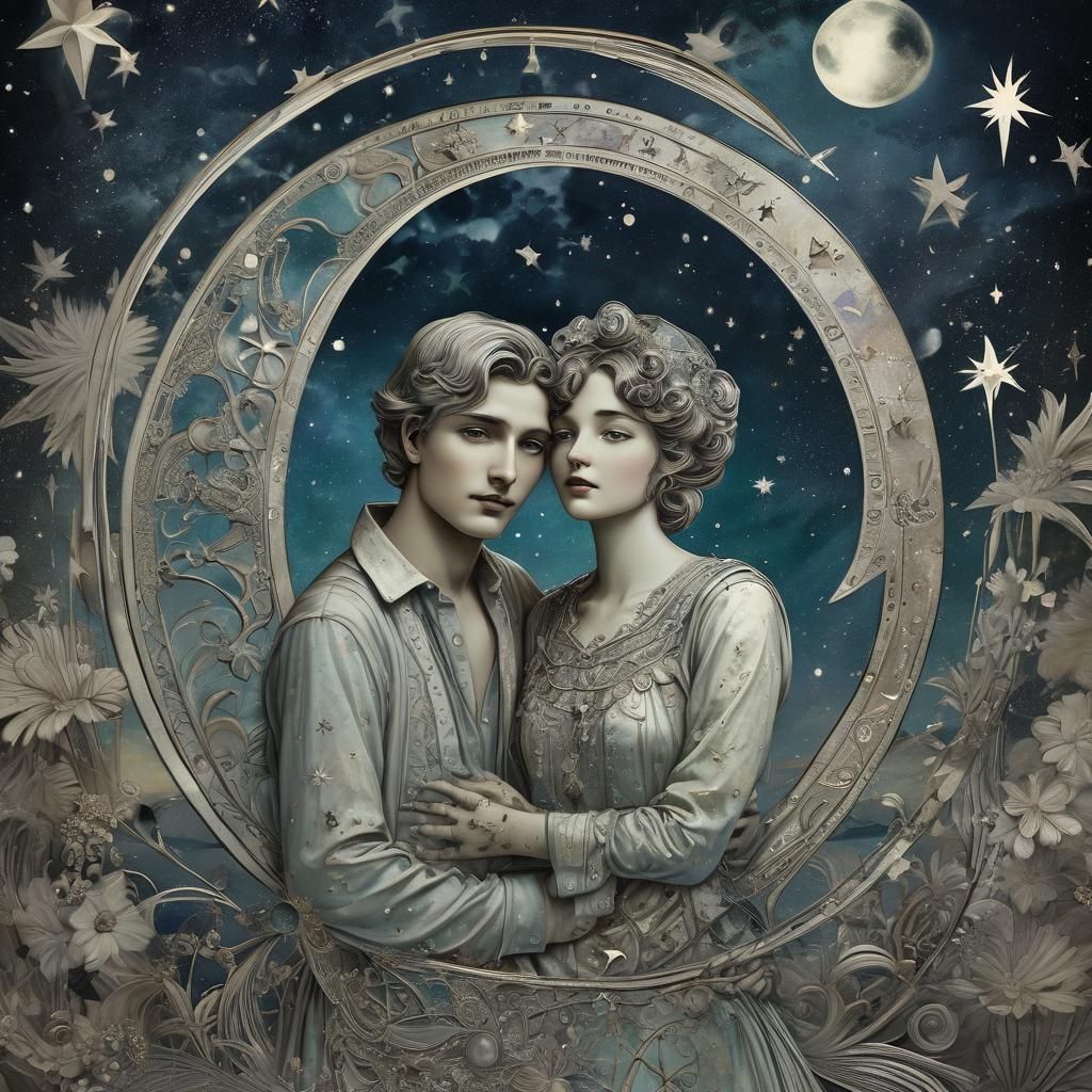 Vintage Paper Moon Couple in Cosmic Setting