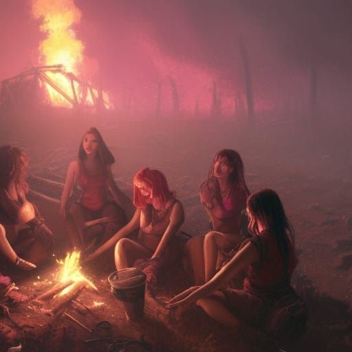 Wasteland Campfire: Power Armor and Dark Fantasy Art