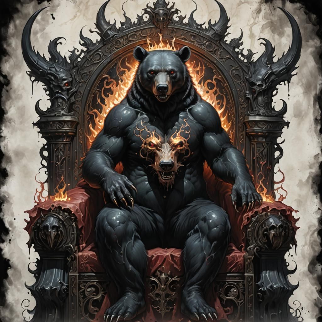 Demon Black Bear King Portrait with Tattoos